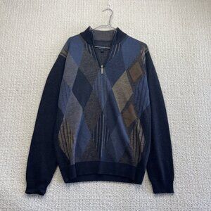 VTG Orvieto Merino Wool Blend Half Zip Pullover Sweater Men M Argyle Academia